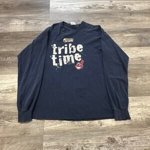 2007 Majestic Cleveland Indians Tribe Time World Series Blue Mens XL T-shirt y2k
